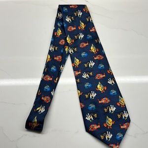Puritan Silk Tie Navy Blue with multicolored Tropical Fish Ocean Marine Nautical